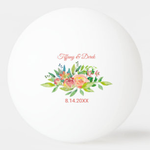 Balle De Ping Pong Mariage d'aquarelle florale de Coral Peach