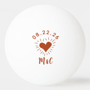 Balle De Ping Pong Mariage de monogramme cardiaque personnalisé