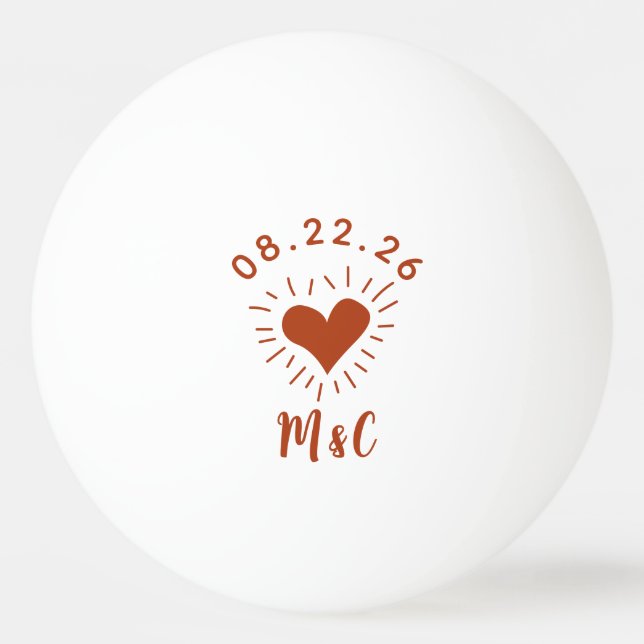 Balle De Ping Pong Mariage de monogramme cardiaque personnalisé (Devant)