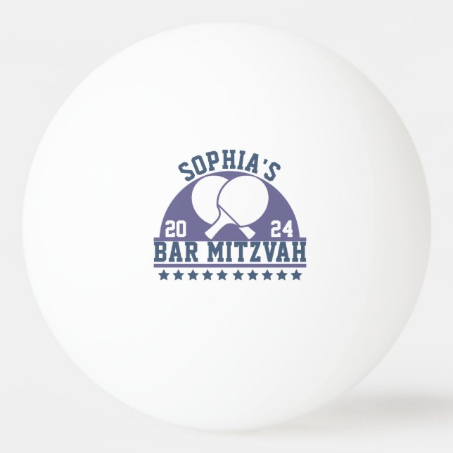 Balle De Ping Pong Mariage moderne Nom Couple avec Année Couleur Bleu (Devant)