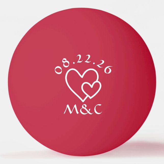Balle De Ping Pong Mariage Monogramme rouge (Devant)