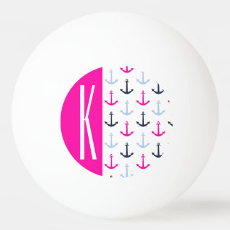 Balle De Ping Pong Marine, Bleu clair et Ancres nautiques roses chaud