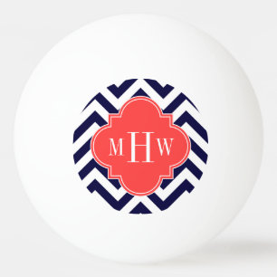 Balle De Ping Pong Marine Lg Chevron Coral Red Quatrefoil 3 Monogramm