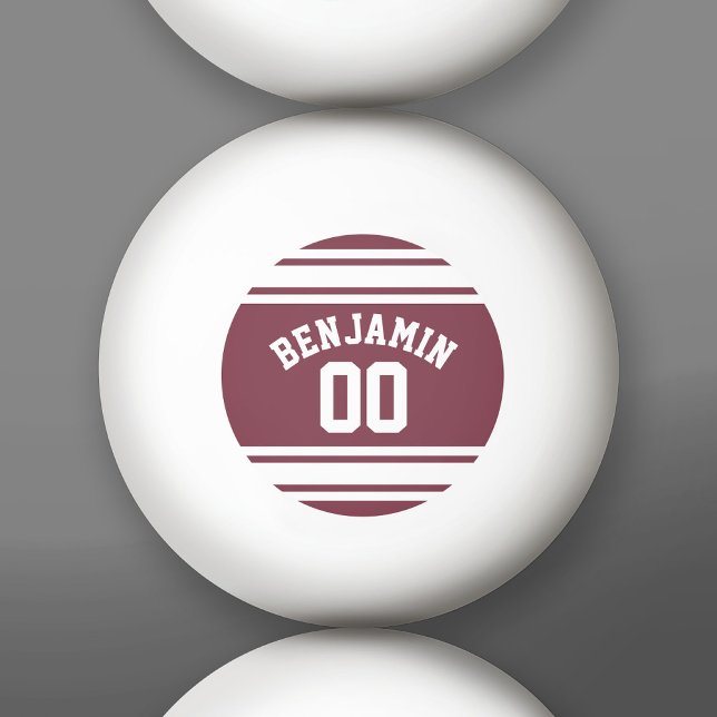 Balle De Ping Pong Maroon and White Jersey Stripes Nom personnalisé N (Custom Ping Pong Balls)