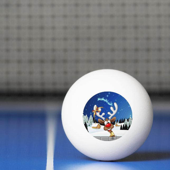 Balle De Ping Pong Mème de Noël drôle de renne qui regarde par-dessus (Filet)
