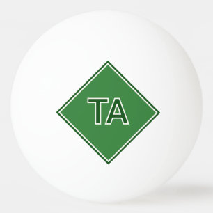 Balle De Ping Pong Minimaliste Initiales en vert sur fond vert
