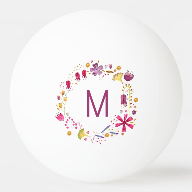 Balle De Ping Pong Moderne Monogramme Floral (Devant)