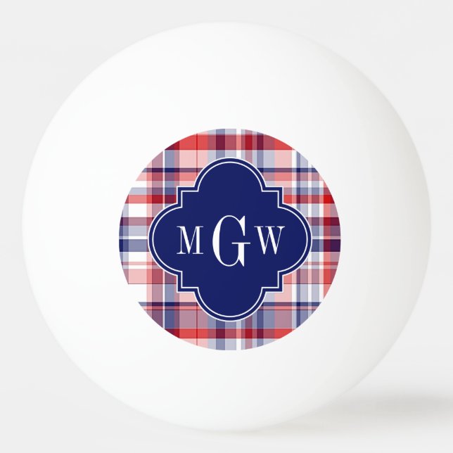 Balle De Ping Pong Monograme de Red White Blue Preppy Madras (Devant)
