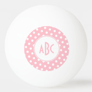 Balle De Ping Pong Monogramme à trois lettres à pois rose et blanc