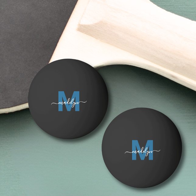 Balle De Ping Pong Monogramme Bleu (Blue Monogram Initial Name Ping Pong Ball )