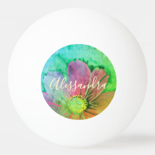 Balle De Ping Pong Monogramme botanique aquarelle florale colorée