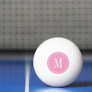 Balle De Ping Pong Monogramme circulaire rose pointillé personnalisé