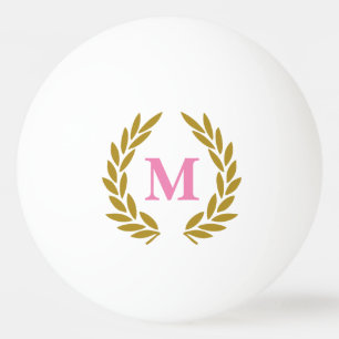 Balle De Ping Pong Monogramme Couronne de Laurier Rose
