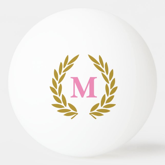 Balle De Ping Pong Monogramme Couronne de Laurier Rose (Devant)
