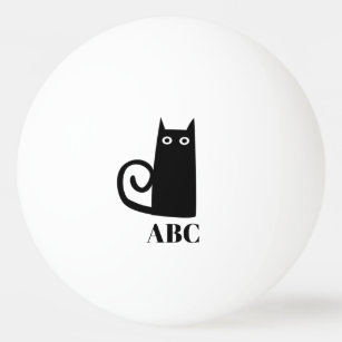 Balle De Ping Pong Monogramme de chat noir amusant