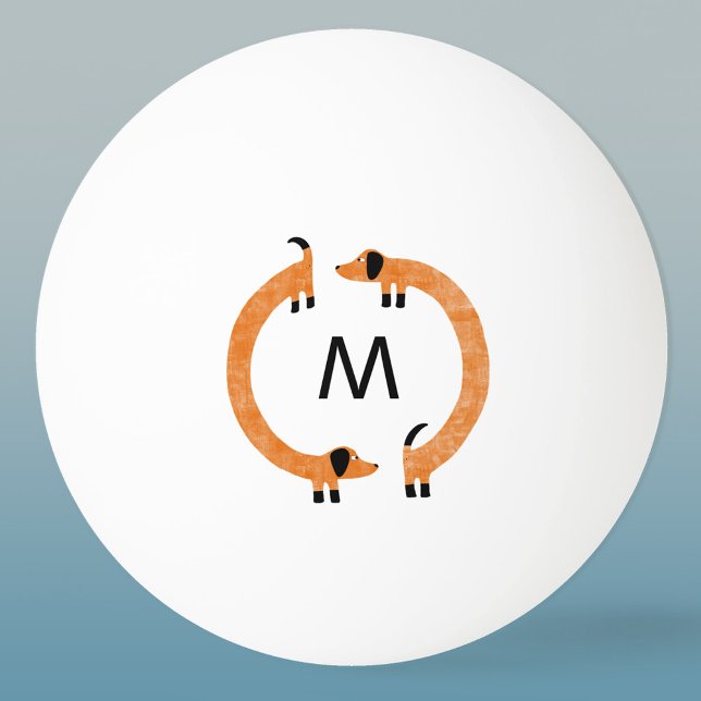 Balle De Ping Pong Monogramme de chien de saucisse Dachshund (Fun Dachshund Wiener Sausage Dog personalized monogram initial ping pong ball)