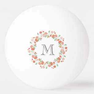 Balle De Ping Pong monogramme de couronne de roses coralliens
