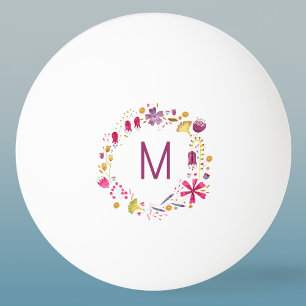 Balle De Ping Pong Monogramme de fleurs d'aquarelle moderne