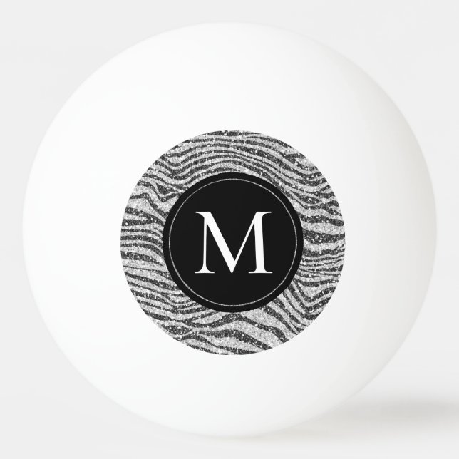 Balle De Ping Pong Monogramme de Parties scintillant en argent noir G (Devant)