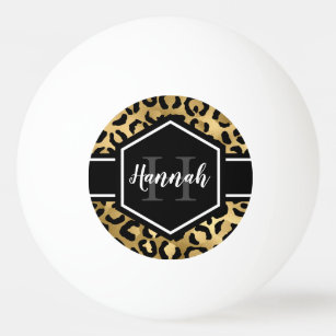 Balle De Ping Pong Monogramme de points de léopard noir or