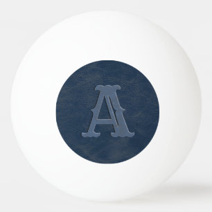 Balle De Ping Pong Monogramme de texture en cuir bleu rustique initia