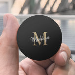 Balle De Ping Pong Monogramme d'or noir Élégant Script féminin<br><div class="desc">Monogramme d'or noir Elégante Feminine Script Ping Ping Ball. Personnalisez facilement cette balle de ping-pong moderne et élégante avec votre monogramme et votre nom personnalisés.</div>
