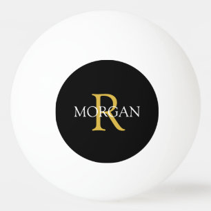 Balle De Ping Pong Monogramme doré & nom blanc sur fond noir