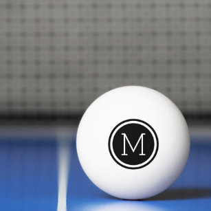 Balle De Ping Pong Monogramme du cercle noir personnalisé