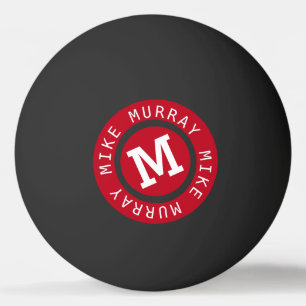 Balle De Ping Pong monogramme en cercle rouge sur noir