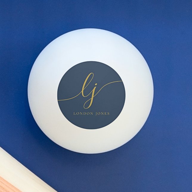 Balle De Ping Pong Monogramme et nom bleu bleu marine (Créateur téléchargé)
