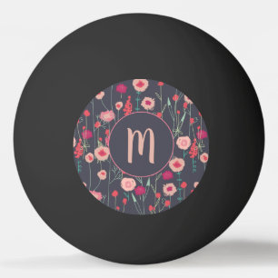 Balle De Ping Pong Monogramme floral foncé