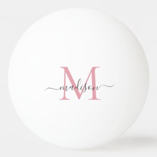 Balle De Ping Pong Monogramme gris rose clair simple Script chic mode