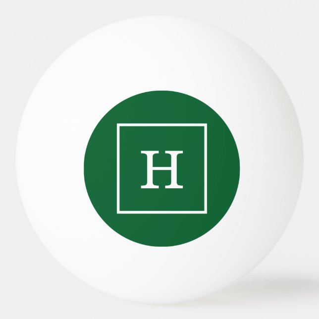 Balle De Ping Pong Monogramme initial encadré blanc vert de forêt (Devant)