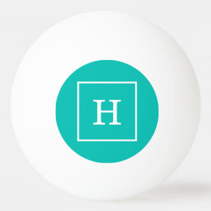 Balle De Ping Pong Monogramme initial turquoise blanc encadré