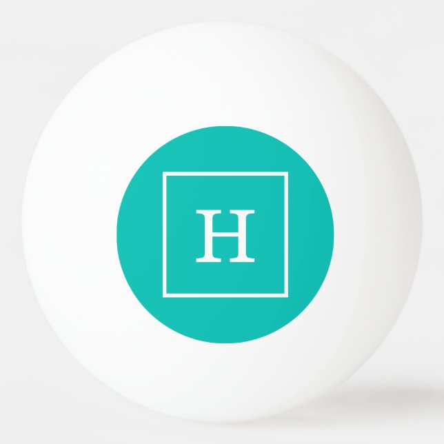 Balle De Ping Pong Monogramme initial turquoise blanc encadré (Devant)