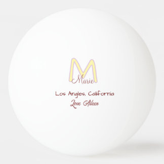 Balle De Ping Pong monogramme jaune rose nom amour ville marron tenda