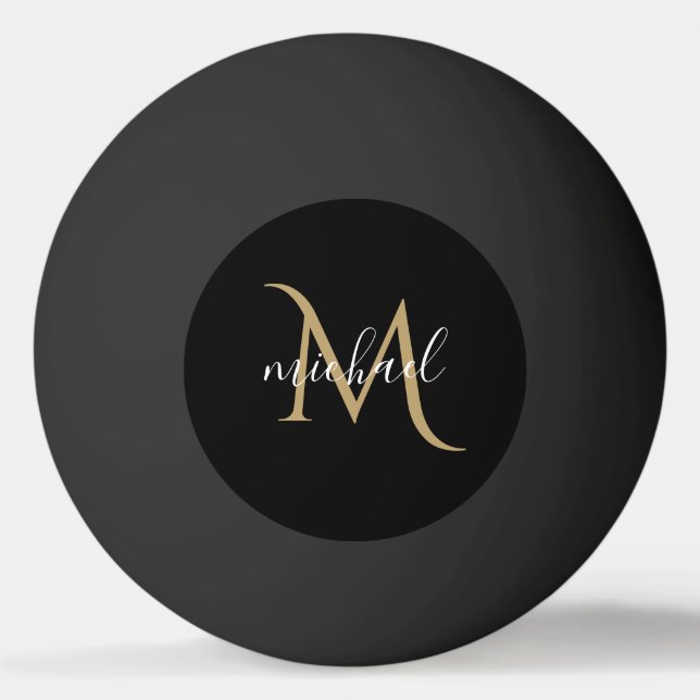Balle De Ping Pong Monogramme noir et or Luxe Élégant   (Devant)