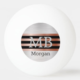 Balle De Ping Pong Monogramme/Nom 3D Bk/Rayures Rose Gold sur Argent