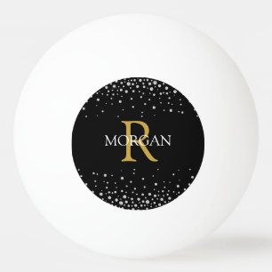 Balle De Ping Pong Monogramme & Nom DIY Or/Blanc, Diamants sur Fond N
