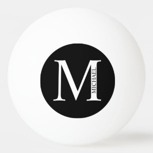Balle De Ping Pong Monogramme personnalisé noir et blanc et épingle d