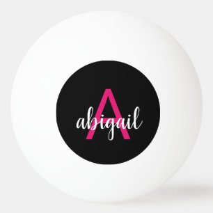 Balle De Ping Pong Monogramme personnalisé noir rose moderne nom