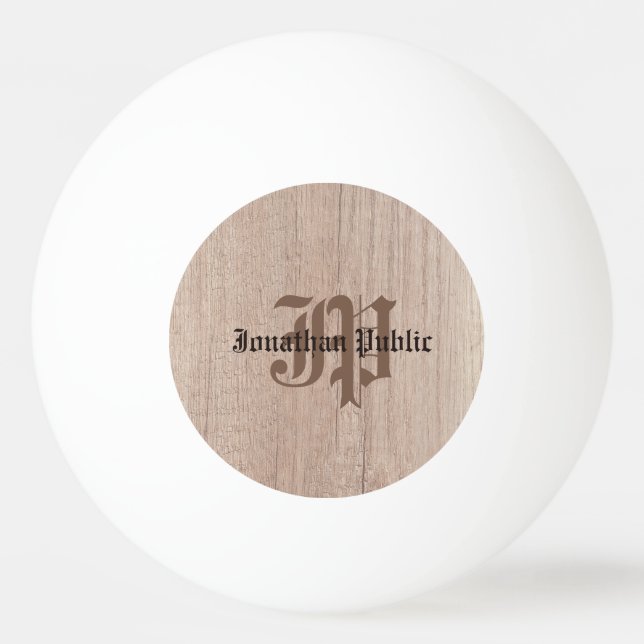 Balle De Ping Pong Monogramme Planche en bois Look Vieux Modèle de sc (Devant)