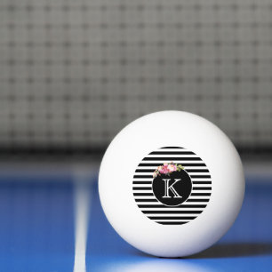 Balle De Ping Pong Monogramme rayures noires et blanches