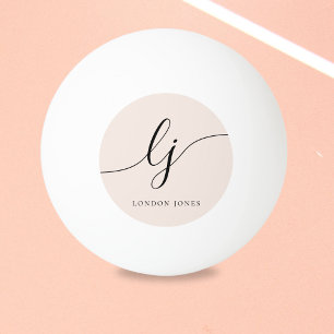 Balle De Ping Pong Monogramme rose et nom personnalisé