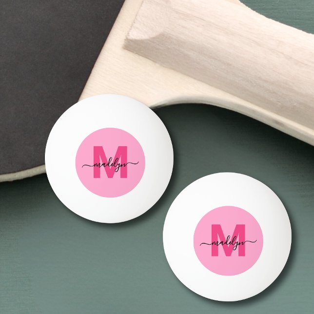 Balle De Ping Pong Monogramme Rose Foncé (Hot Pink Girly Monogram Name Ping Pong Ball)