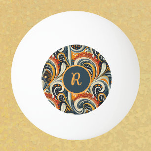 Balle De Ping Pong Monogramme Tourbillons Orange Profond Sarcelle Rét
