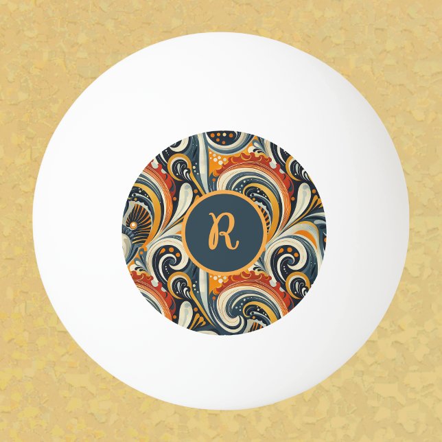 Balle De Ping Pong Monogramme Tourbillons Orange Profond Sarcelle Rét (Créateur téléchargé)