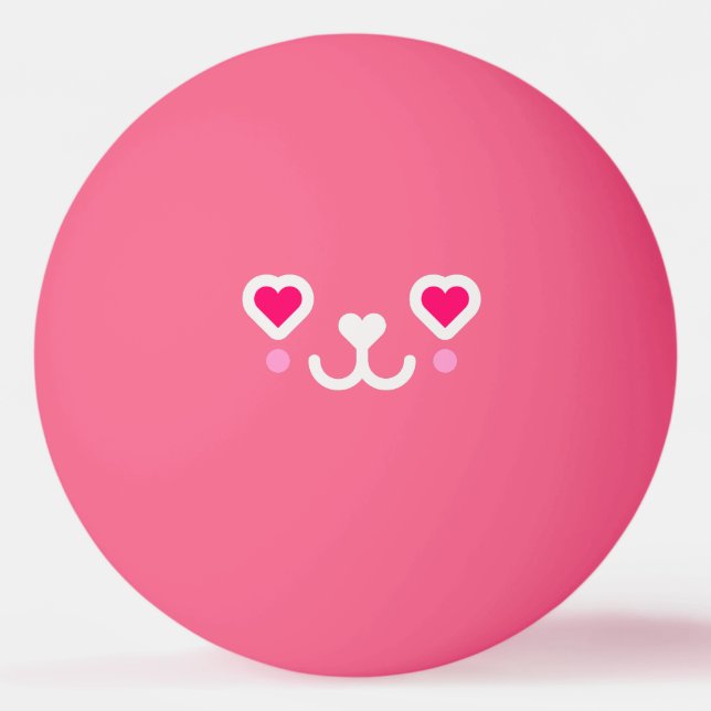 Balle De Ping Pong monogrammed -rose visage de chat Kawaii (Devant)