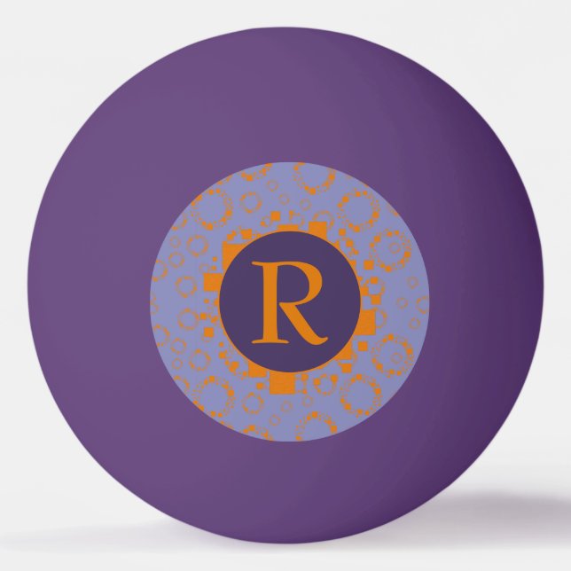 Balle De Ping Pong Motif carré à cercle violet orange initial (Devant)