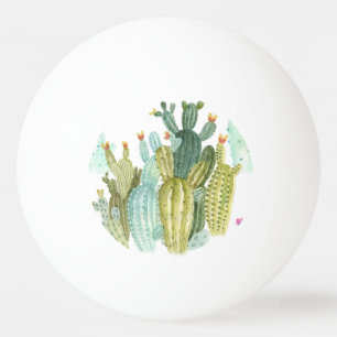Balle De Ping Pong Motif d'aquarelle vintage Cactus Blooming